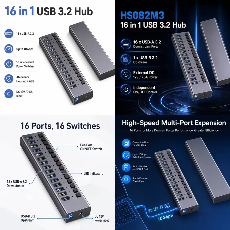 Usb Hub - 16포트 전원 공급 USB 3.2 Gen2